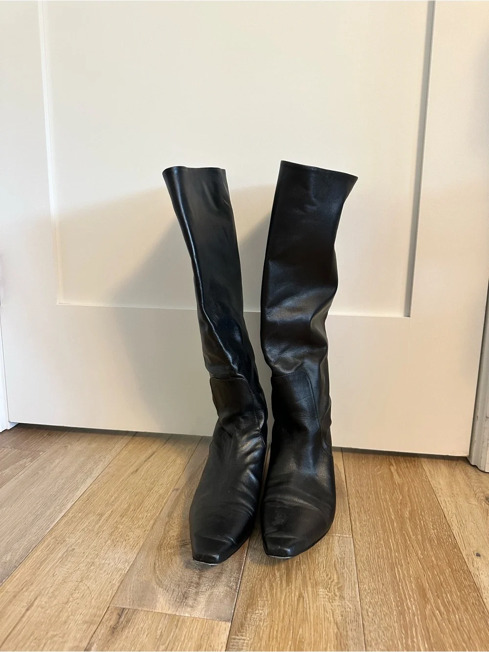 STAUD Black Leather Wally Flat Boots